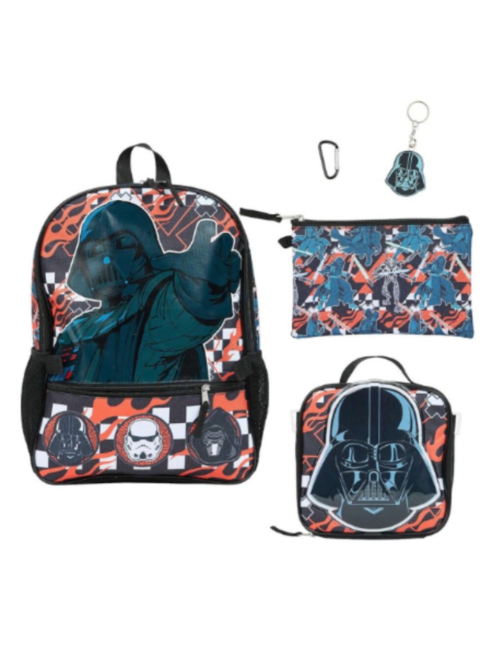 Star Wars Darth Vader 5Pc 16" Backpack Set Lunch Box Pouch Keychain Carabiner